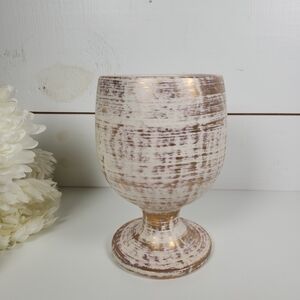 Vtg Mid Century McCoy USA Pottery Gold & White Goblet Planter Vase